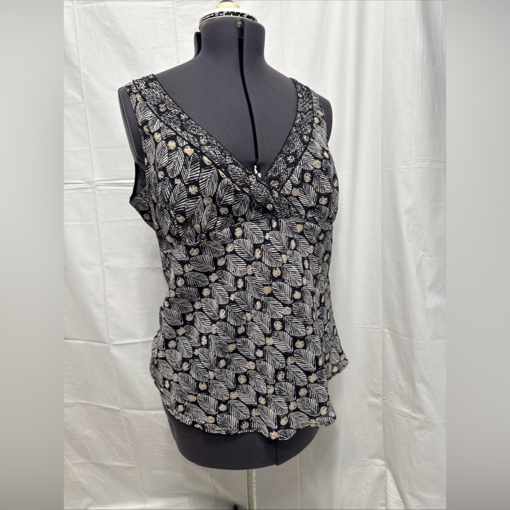 Sigrid Olsen Blouse sleeveless floral black neutral size 14